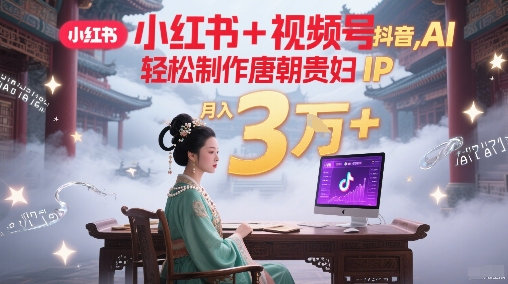 小红书+视频号+抖音，AI轻松制作唐朝贵妇IP，每天30分钟，轻松产出N条，月入3W+-赚钱驿站
