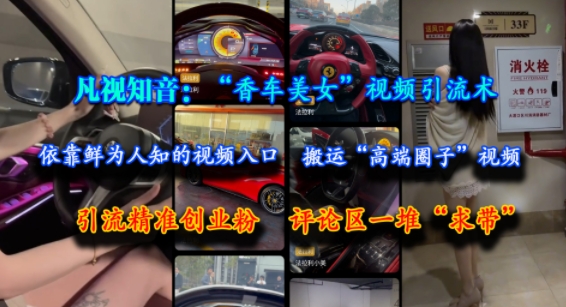 凡视知音：“香车美女”视频引流术，依靠鲜为人知的视频入口，搬运“高端圈子”视频，引流精准创业粉，评论区一堆“求带”-赚钱驿站