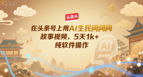 在头条号上用AI生民间故事视频，5天1k+，纯软件操作-赚钱驿站
