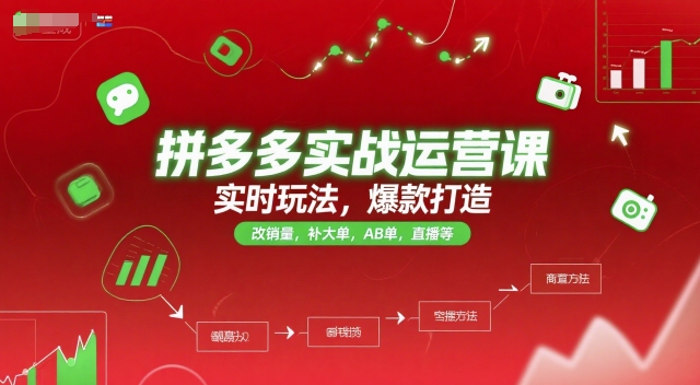 拼多多实战运营课，实时玩法，爆款打造，改销量，补大单，AB单，直播等（更新2025月）-赚钱驿站