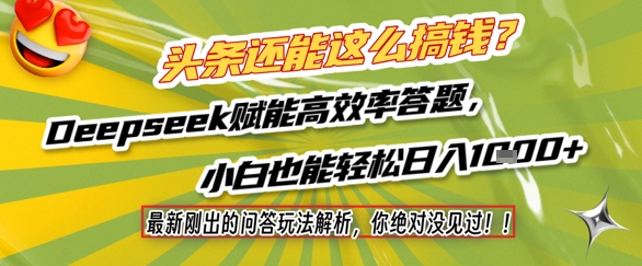 头条还能这么搞钱？最新刚出的问答玩法解析，你绝对没见过！Deepseek赋能高效率答题，小白也能轻松日入1k+-赚钱驿站