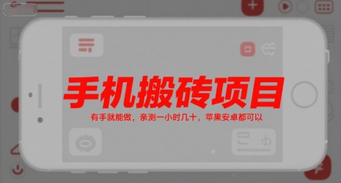 手机搬砖项目，有手就能做，亲测一小时几十，苹果安卓都可以-赚钱驿站