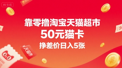 靠零撸淘宝天猫超市50元猫卡，挣差价日入5张-赚钱驿站