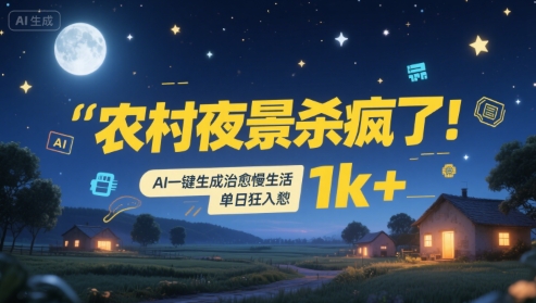 农村夜景杀疯了！AI一键生成治愈系慢生活，单日狂入1k+-赚钱驿站