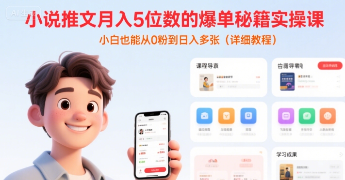 小说推文月入5位数的爆单秘籍实操课，，小白也能从0粉到日入多张(详细教程)-赚钱驿站