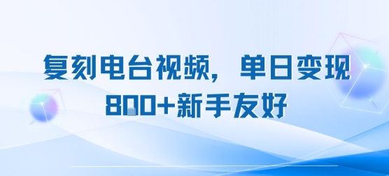 复刻电台视频，单日变现8张+新手友好，长期可做-赚钱驿站