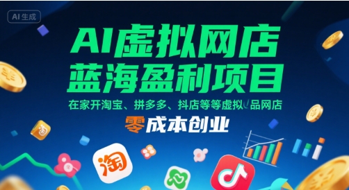 AI虚拟网店蓝海盈利项目，在家开淘宝、拼多多、抖店等虚拟品网店，零成本创业-赚钱驿站