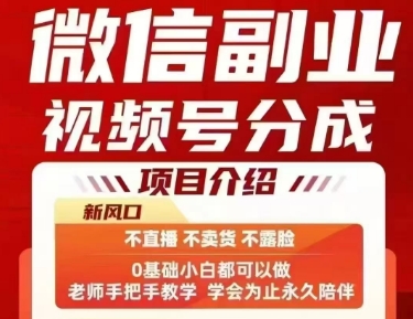 微信副业视频号分成，不直播 不卖货 不露脸，三五分钟即可完成一条作，每日收益几十、几张不等-赚钱驿站