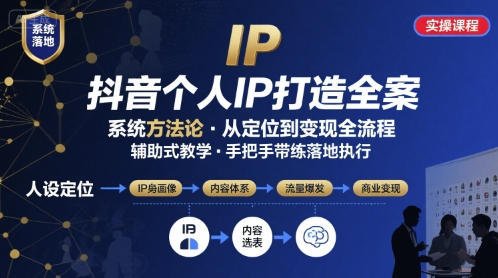 抖音个人IP系统落地实操大课，实操课程，辅助落地-赚钱驿站