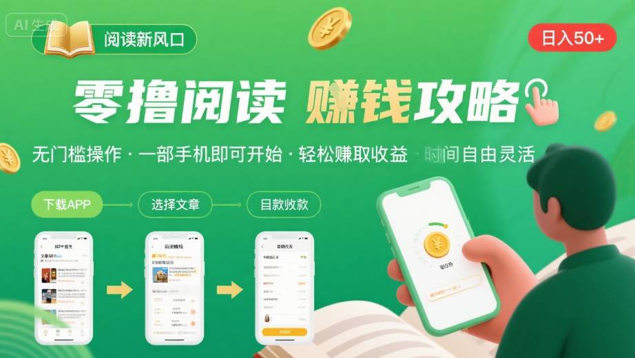 零撸阅读新风口，无门槛轻松挣，一部手机，日入 50-3张【揭秘】-赚钱驿站