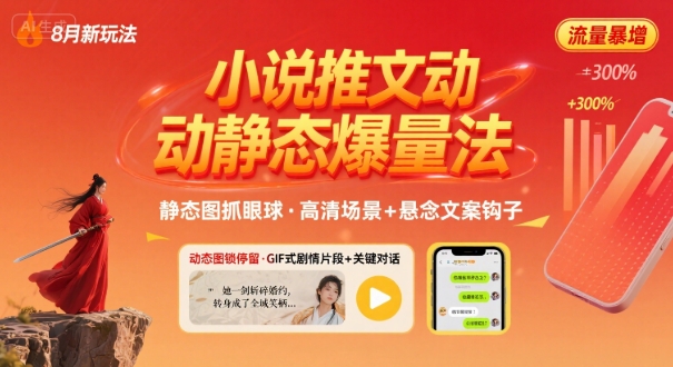 8月小说推文全新玩法，动静态图片+搭配小说文案爆量玩法-赚钱驿站
