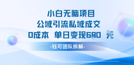 小白无脑项目公域引流私域成交0成本单日变现680米-赚钱驿站