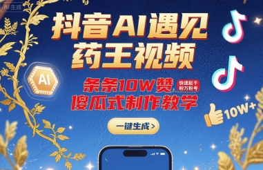 抖音AI遇见药王视频，条条10W赞，快速起千粉万粉号，傻瓜式制作教学-赚钱驿站