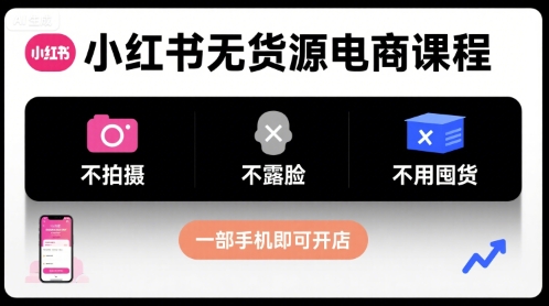 小红书无货源电商课程，不拍摄不露脸不用囤货，一部手机即可开店-赚钱驿站
