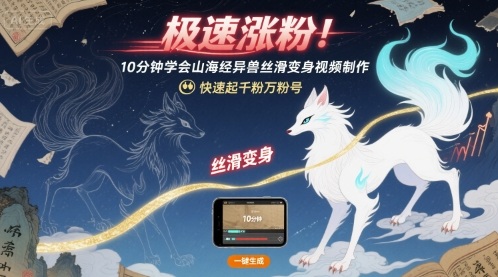 极速涨粉！10分钟学会山海经异兽丝滑变身视频制作，快速起千粉万粉号-赚钱驿站