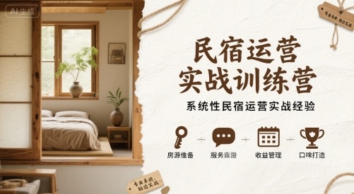 民宿运营实战训练营，系统性民宿运营实战经验-赚钱驿站