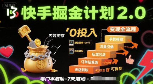 快手掘金计划2.0，快手电商变现全流程，简单可复制，0投入-赚钱驿站