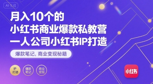 月入10个的小红书商业爆款私教营，一人公司小红书IP打造，爆款笔记，商业变现秘籍-赚钱驿站