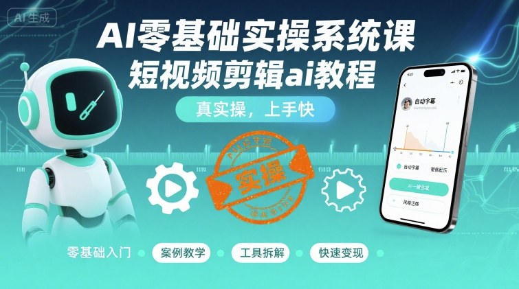 AI零基础实操系统课，短视频剪辑ai教程，真实操，上手快-赚钱驿站
