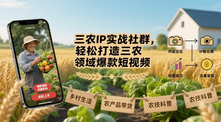 三农IP实战社群，轻松打造三农领域爆款短视频-赚钱驿站