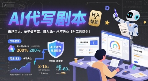 AI代写剧本，市场巨大，单子做不完，日入1k+ 永不失业【附工具指令】-赚钱驿站