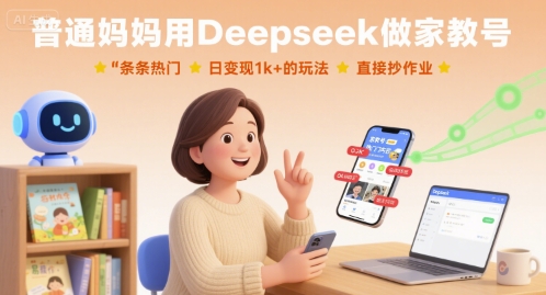 普通妈妈用Deepseek做家教号，条条热门，日变现1k+的玩法，直接抄作业-赚钱驿站