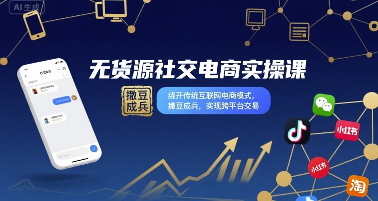 无货源社交电商实操课，绕开传统互联网电商模式，撒豆成兵，实现跨平台交易-赚钱驿站