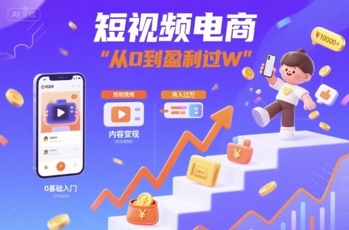 短视频电商：短视频变现从0到盈利过W-赚钱驿站