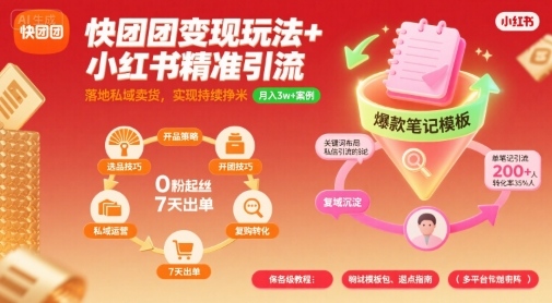 快团团变现玩法+小红书精准引流技巧，助你真正落地私域卖货，实现持续挣米-赚钱驿站