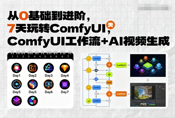 从0基础到进阶，7天玩转ComfyUI，Comfyui工作流+AI视频生成-赚钱驿站