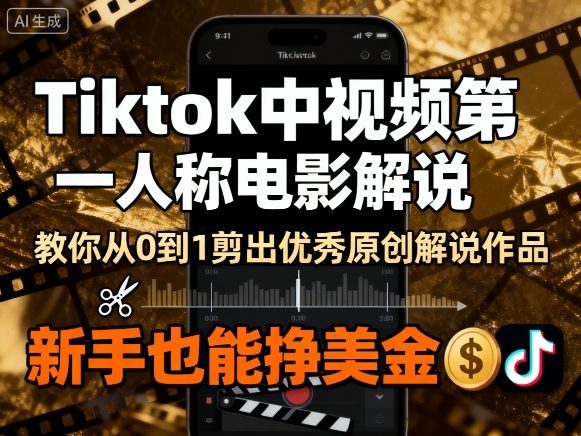 Tiktok中视频第一人称电影解说，教你从0到1剪出一个优秀的原创解说作品，新手也能挣美金-赚钱驿站