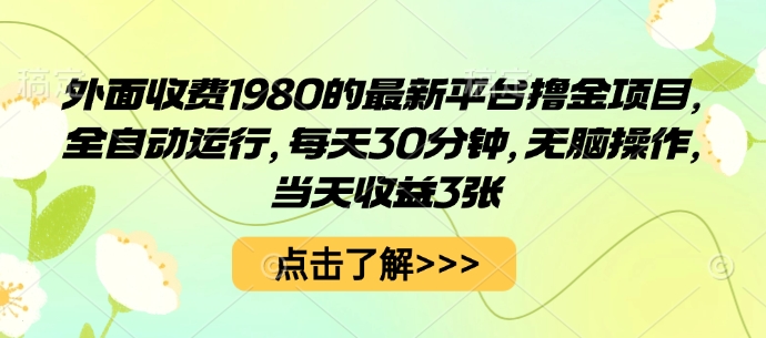 外面收费1980的最新平台撸金项目，全自动运行，每天30分钟，无脑操作，当天收益3张【揭秘】-赚钱驿站