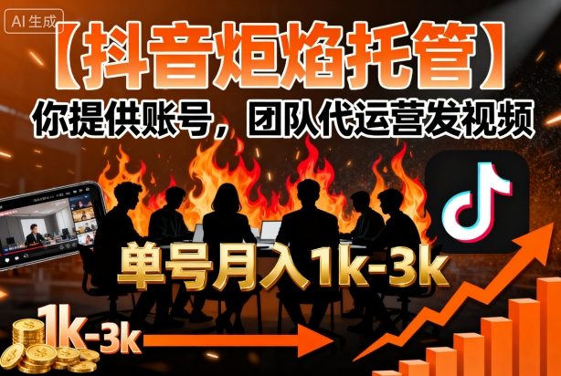 【抖音炬焰托管】你提供账号，团队代运营发视频，单号月入1k+【揭秘】-赚钱驿站