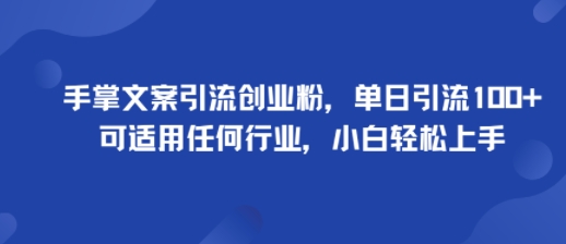 手掌文案引流创业粉，单日引流100+，可适用任何行业，小白轻松上手-赚钱驿站