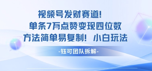视频号发财赛道单条7W点赞变现四位数方法简单易复制小白玩法-赚钱驿站