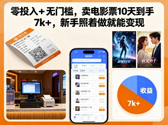 零投入+无门槛，卖电影票10天到手7k+，新手照着做就能变现【揭秘】-赚钱驿站