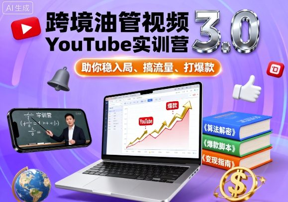 跨境油管视频YouTube实训营3.0，助你稳入局、搞流量、打爆款-赚钱驿站