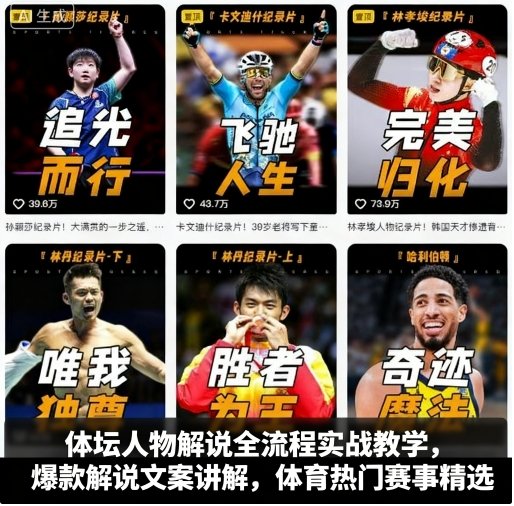 体坛人物解说全流程实战教学，爆款解说文案讲解，体育热门赛事精选-赚钱驿站