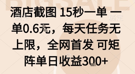 酒店截图15秒一单，一单0.6米，每天任务无上限，全网首发可矩阵单日收益3张【揭秘】-赚钱驿站