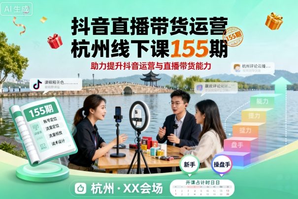 抖音直播带货运营杭州线下课155期，助力提升抖音运营与直播带货能力-赚钱驿站
