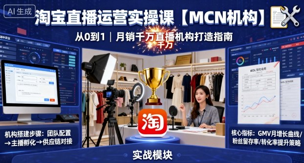 淘宝直播运营实操课【MCN机构】，从0到1做一家月销千W的直播机构-赚钱驿站