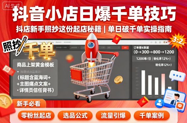 抖音小店日爆千单技巧，抖店新手照抄这份起店秘籍，单日破千单-赚钱驿站