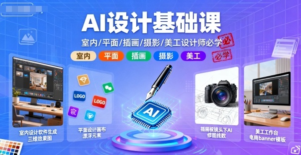 AI设计基础课，室内、平面、插画、摄影、美工设计师必学的-赚钱驿站
