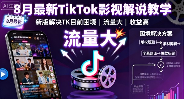 8月最新TikTok影视解说教学，新版解决TK目前困境，流量大，收益高-赚钱驿站