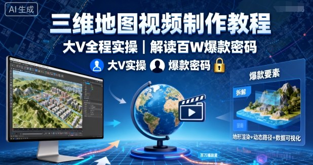三维地图视频制作教程，大V全程实操，解读百W爆款密码-赚钱驿站