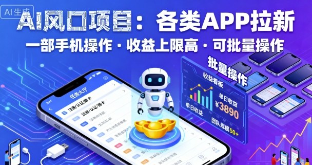 AI风口项目，各类APP拉新，一部手机就可以操作，收益上限高，可批量操作-赚钱驿站