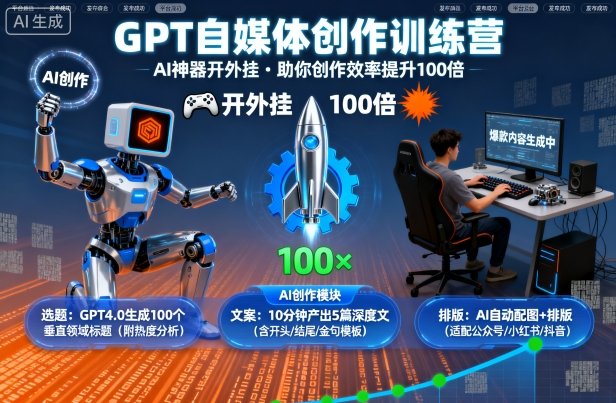 GPT自媒体创作训练营：AI神器开外挂，助你创作效率提升100倍-赚钱驿站