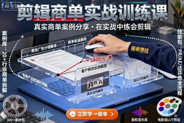 剪辑商单实战训练课，真实商单案例分享，在实战中练会剪辑-赚钱驿站