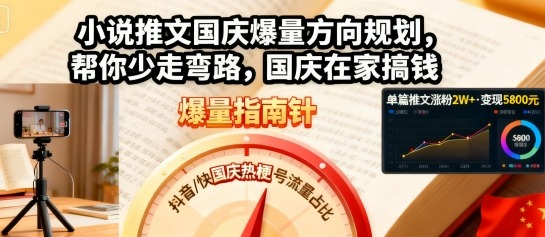 小说推文国庆爆量方向规划，帮你少走弯路，国庆在家搞钱-赚钱驿站