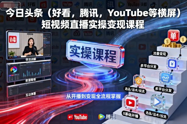今日头条（好看，腾讯，YouTube等横屏）短视频直播实操变现课程-赚钱驿站